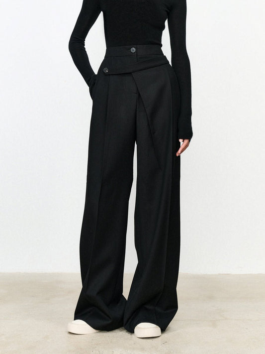 Commense Asymmetric Button Waist Trousers - Next Door Luxury